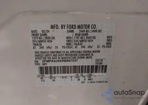 2024 Ford Edge Sel z USA, uszkodzony, nr VIN 2FMPK4J9XRBB07237